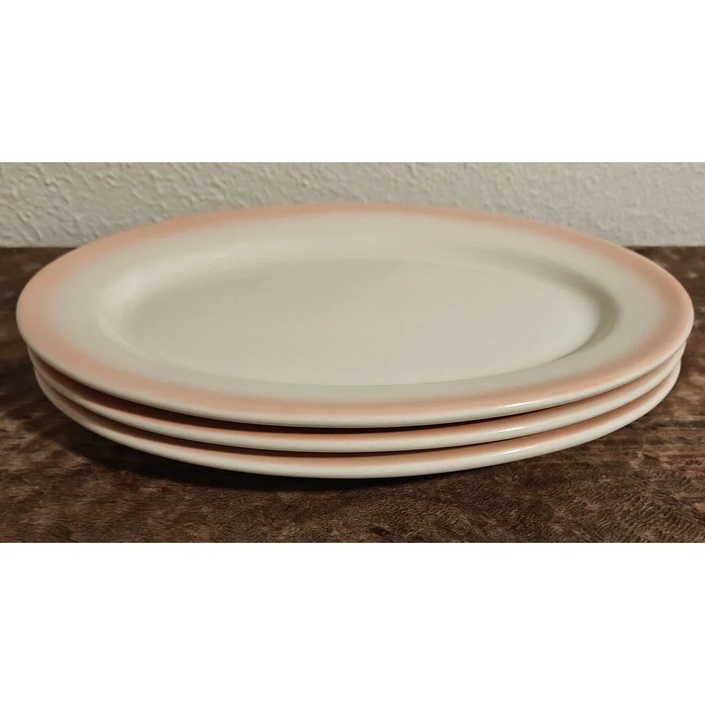 Set‎ Of 3 Vintage Caribe China USA Pink Sunset Airbrush Oval Platter Plates